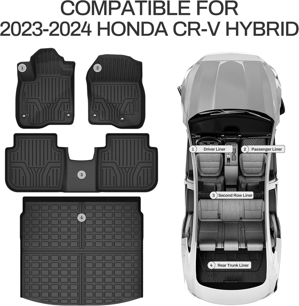 YITAMOTOR® Custom Fit All-Weather Floor Mats & Cargo Liner for 2023-2025 Honda CR-V Hybrid, TPE Floor Liners & Cargo Mat Full Set, Black