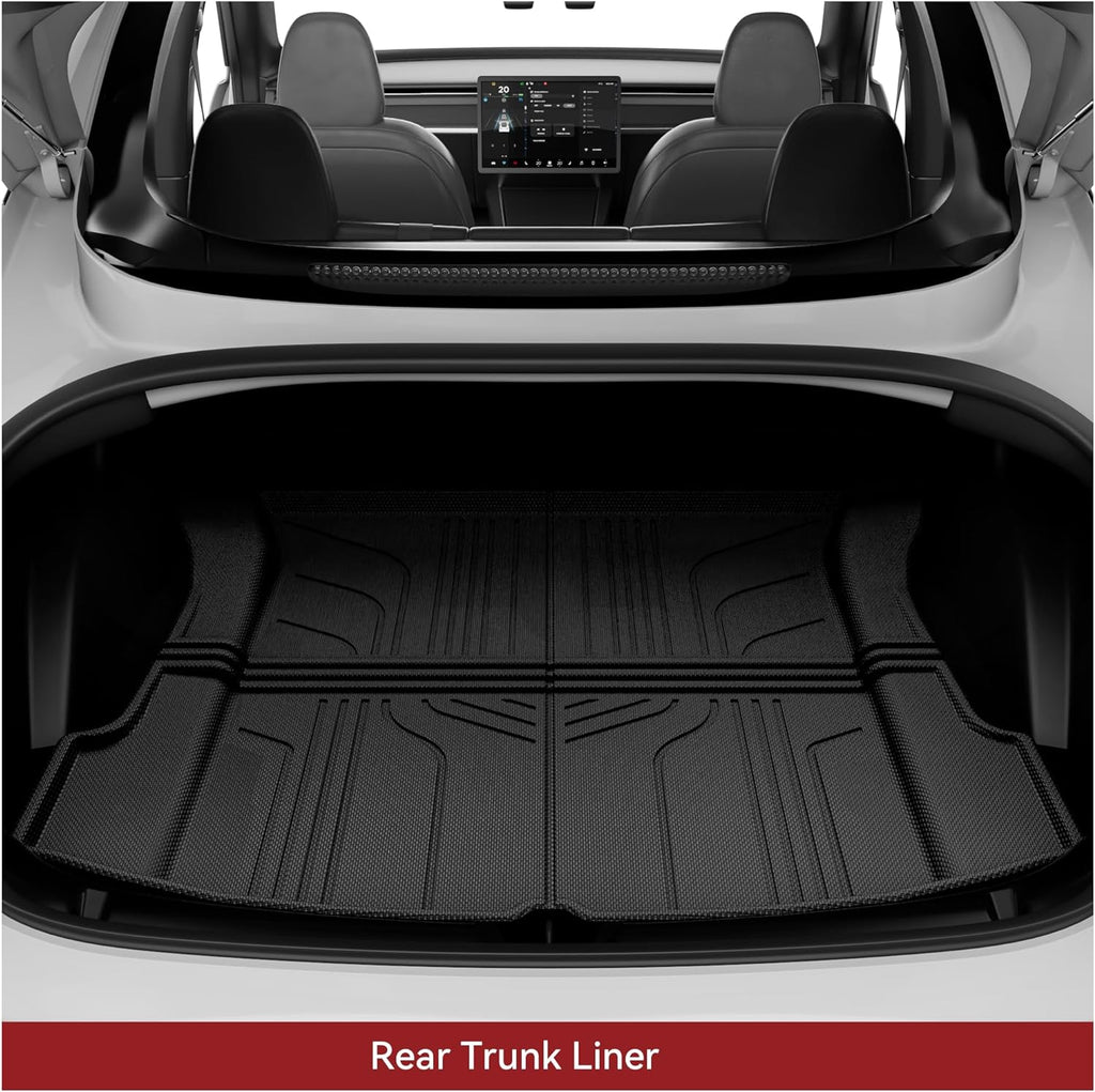 YITAMOTOR® Tesla Model 3 Floor Mats Set Custom Fit 2020-2023, TPE All-Weather Cargo Liners Rear Cargo Tray Trunk Automotive Floor Mat Interior Accessories, Black