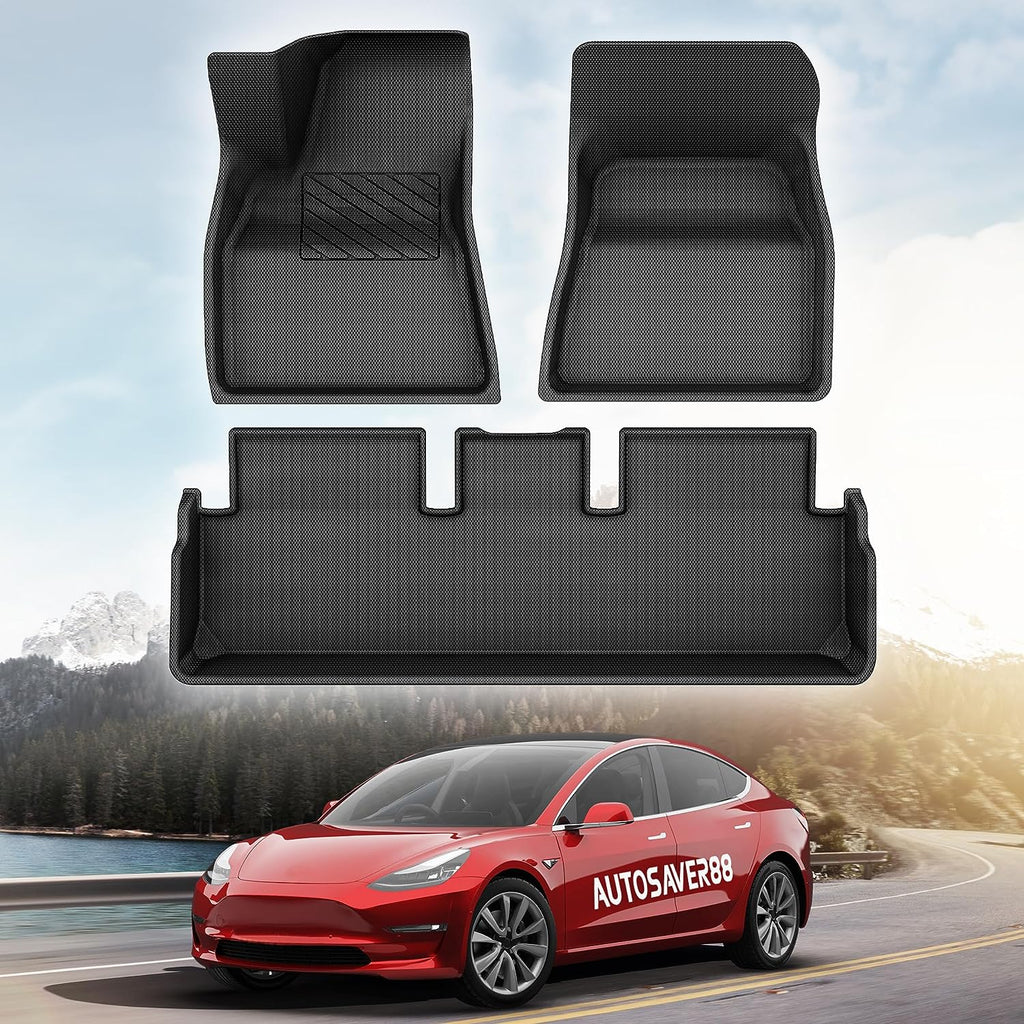 YITAMOTOR® Alfombrillas para Tesla Model 3 2020-2023 Revestimientos de Goma Impermeables para Todo Clima, 3 Piezas