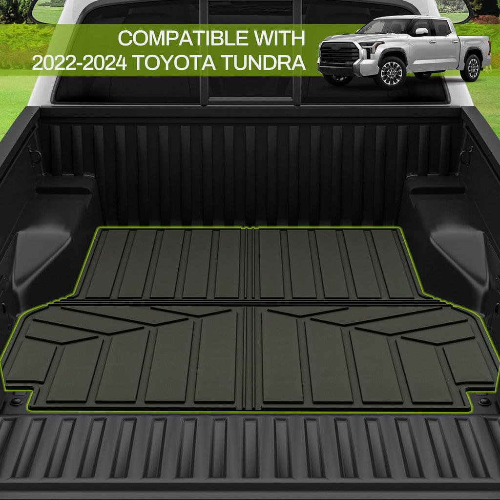 Alfombrilla para cama compatible con Toyota Tundra CrewMax Cab 2022-2024, cama corta de 5.5 pies, forro para caja de camión para accesorios Toyota Tundra, accesorios de protección para todo tipo de clima, alfombrillas para caja de camión