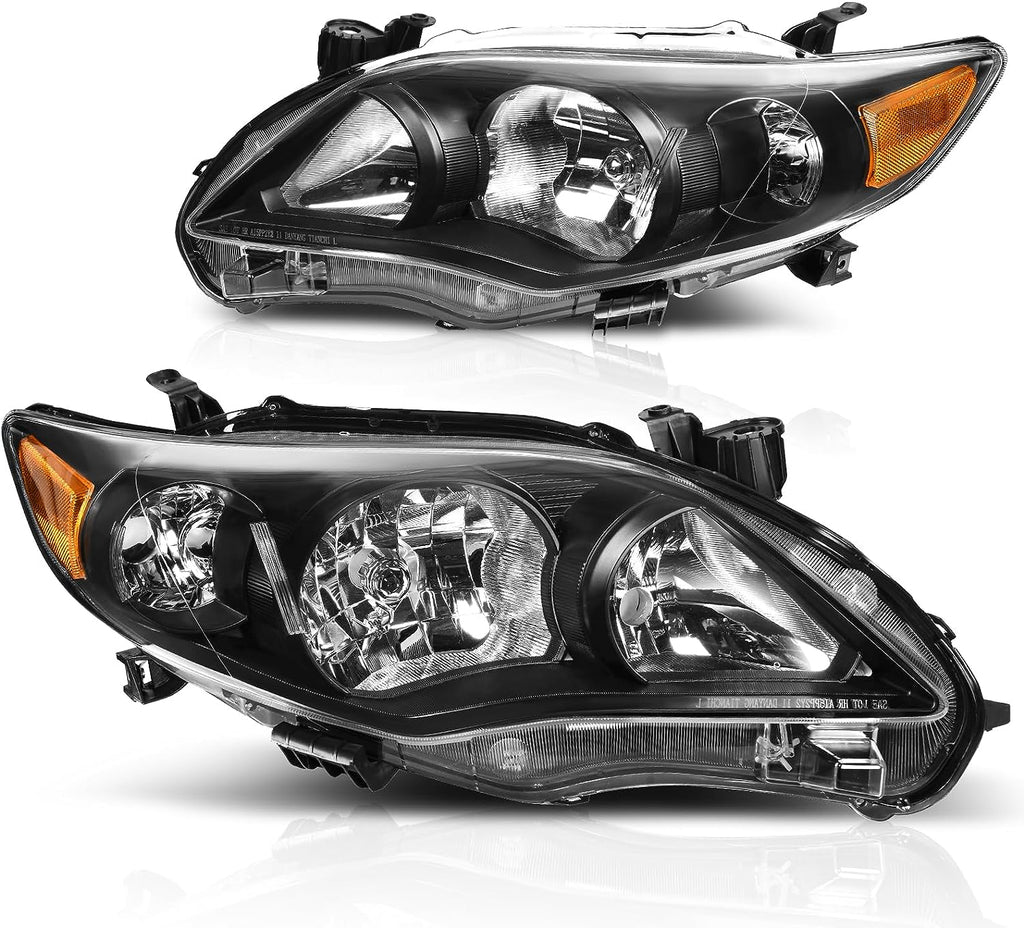 YITAMOTOR® Headlight Assembly Compatible with 2011-2013 Toyota Corolla Headlamp Passenger and Driver Side Black Housing Clear Lens Amber Reflector