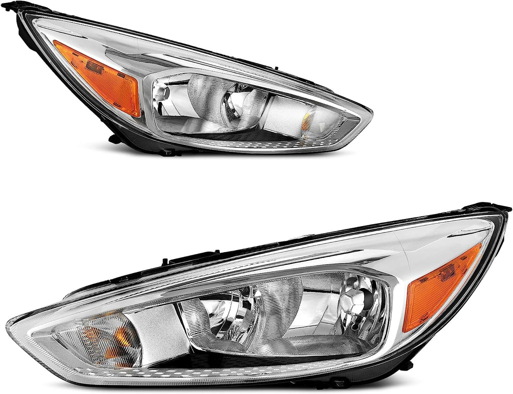 YITAMOTOR® Pair For 2015-2018 Ford Focus Headlights Assembly Lamps Left+Right Chrome Amber