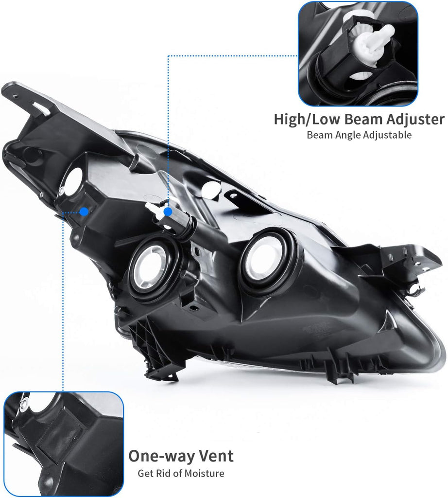 YITAMOTOR® Headlight Assembly Compatible with  Nissan Altima 4-Door Sedan 2007-2009 Black Housing with Amber Reflector Clear Lens