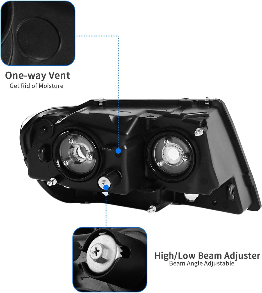 YITAMOTOR® Headlight Assembly Compatible with 1999-2004 Jeep Grand Cherokee Headlamp Chrome Housing Amber Reflector Clear Lens Driver and Passenger Side