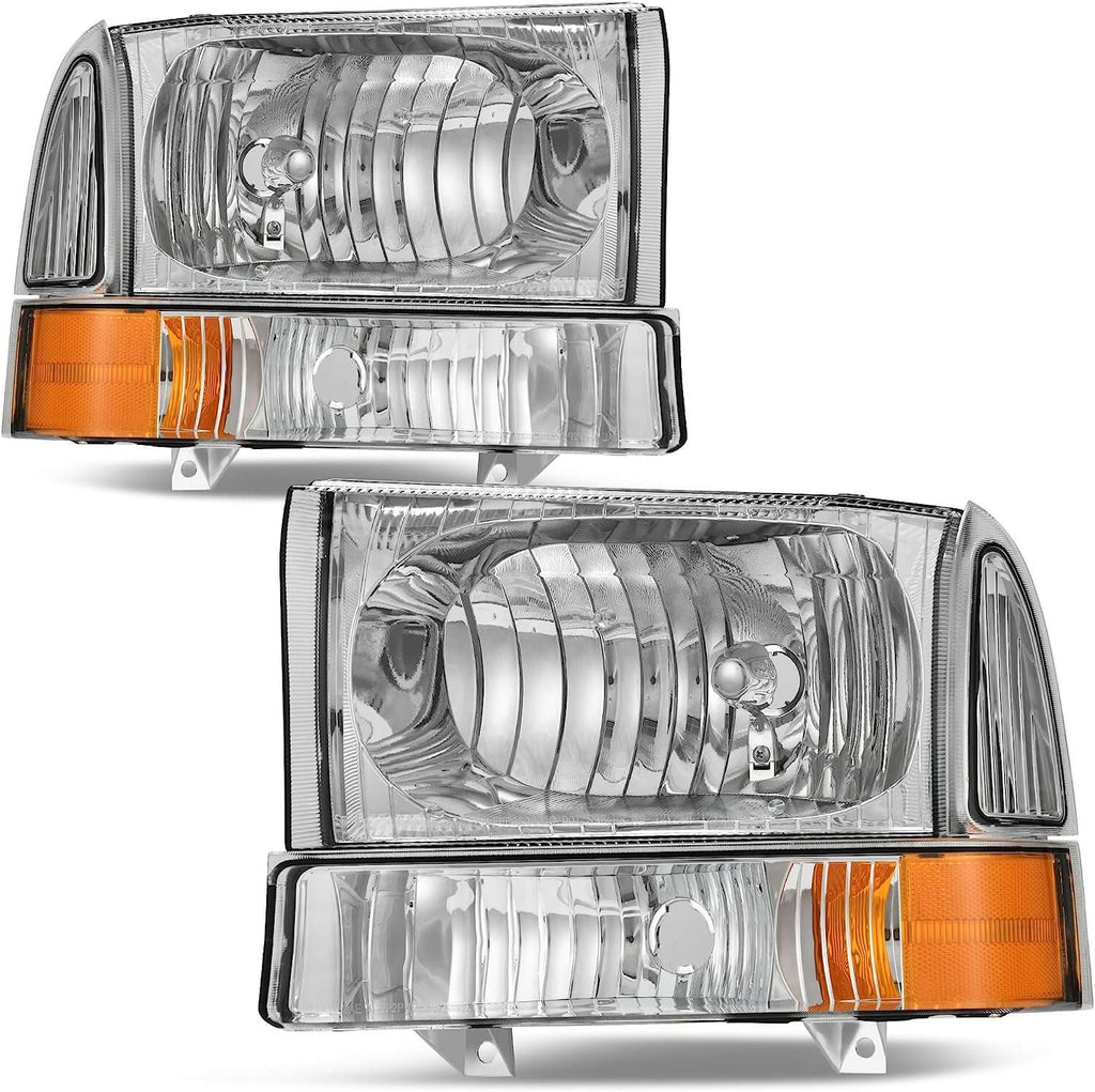 YITAMOTOR® 1999-2004 Ford F250 | F350 | F450 | F550 | Super Duty | Excursion Headlights Assembly Chrome Housing