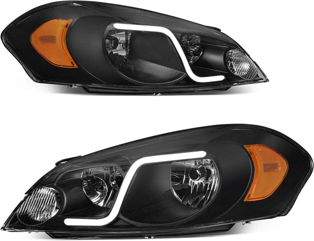 Headlights Assembly Compatible with 2006-2013 Chevy Impala / 14-16 Chevrolet Impala Limited / 06 07 Monte Carlo Headlamps Pair Black Housing