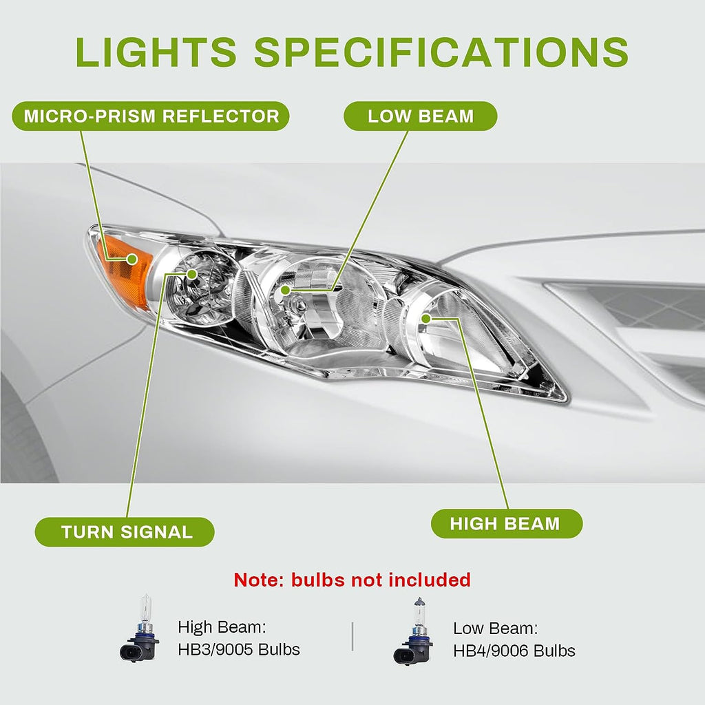 YITAMOTOR® Headlights Assembly Compatible with 2011 2012 2013 Toyota Corolla Headlamp Chrome Housing Clear Lens Amber Reflector