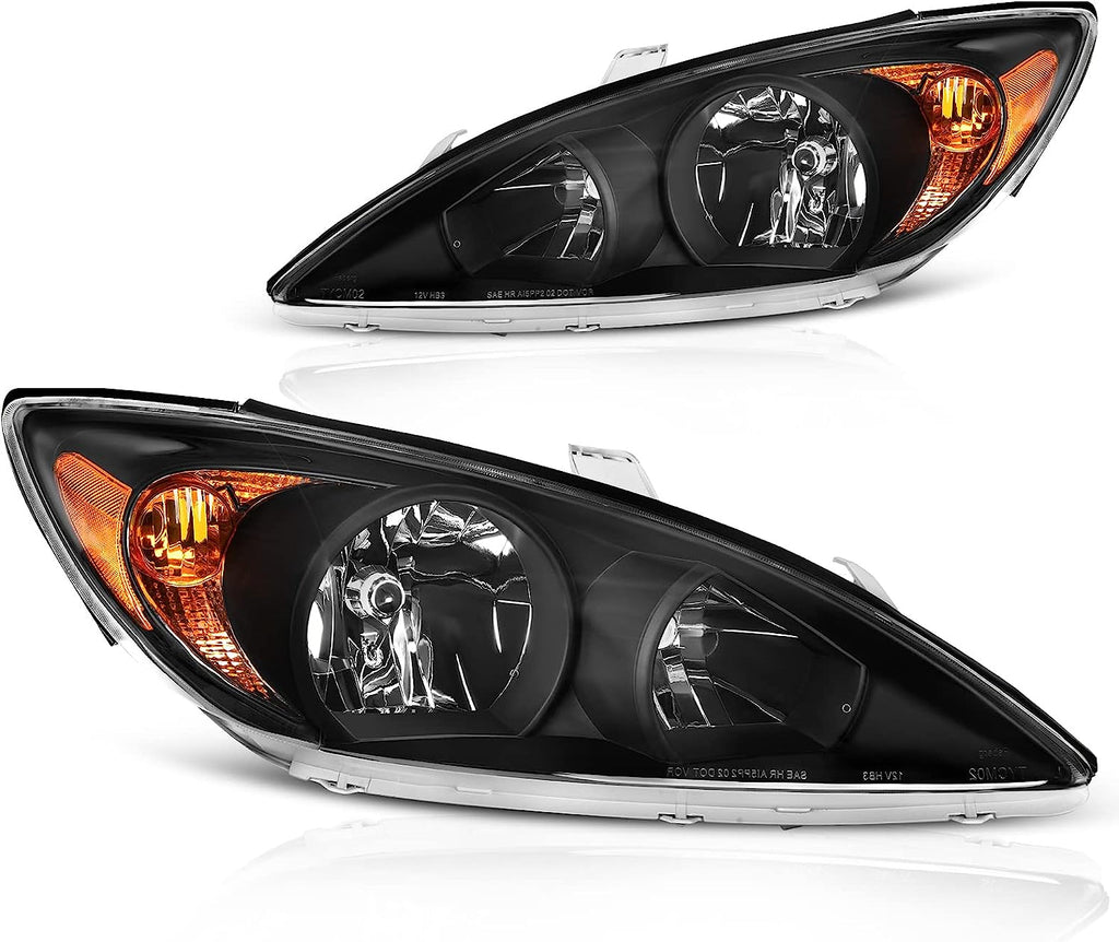 YITAMOTOR® Headlights Replacement for 2002-2004 Toyota Camry Black Amber Side Headlamp Set