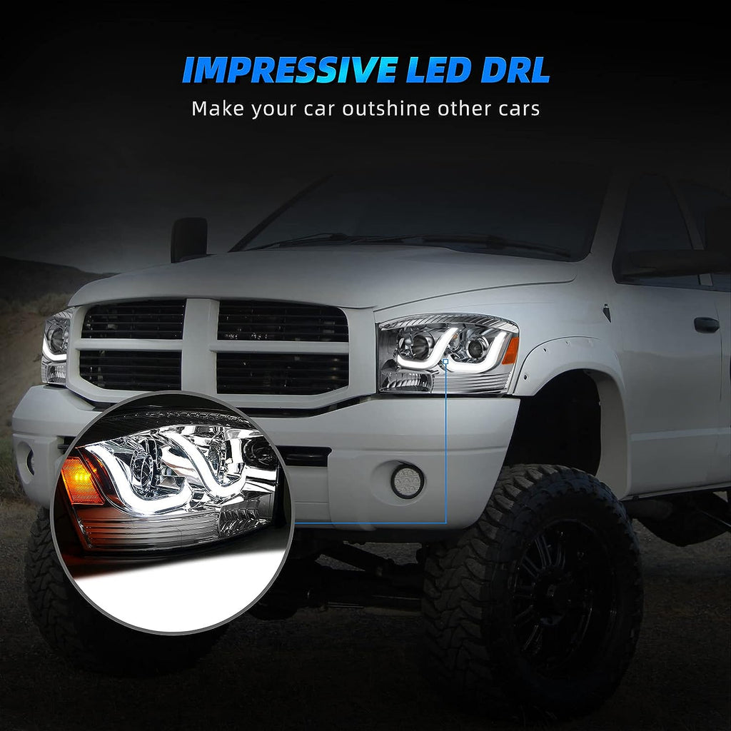 YITAMOTOR® For 2006-2008 Dodge Ram 1500 2006-2009 Ram 2500 3500 LED DRL Projector Headlight