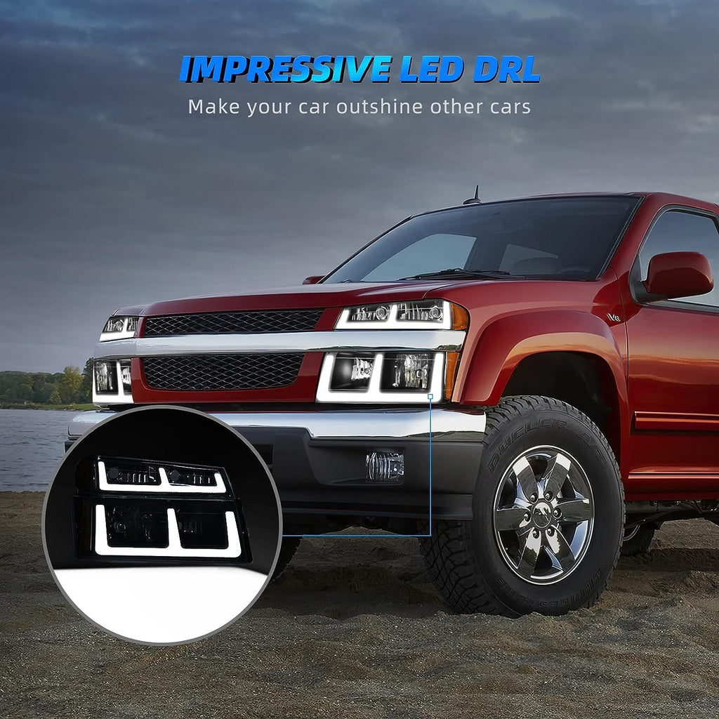 YITAMOTOR® Par de faros delanteros LED DRL + luces de parachoques para Chevy Colorado GMC Canyon 04-12