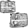 LED DRL Headlights Assembly Compatible with 2007-2013 Chevy Silverado 2007 - 2013 Headlamps Pair Chrome Housing Amber Reflector