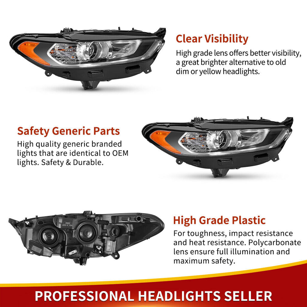 YITAMOTOR® Passenger Side Projector Headlights for 2013-2016 Ford Fusion Headlamp w/ Bulb