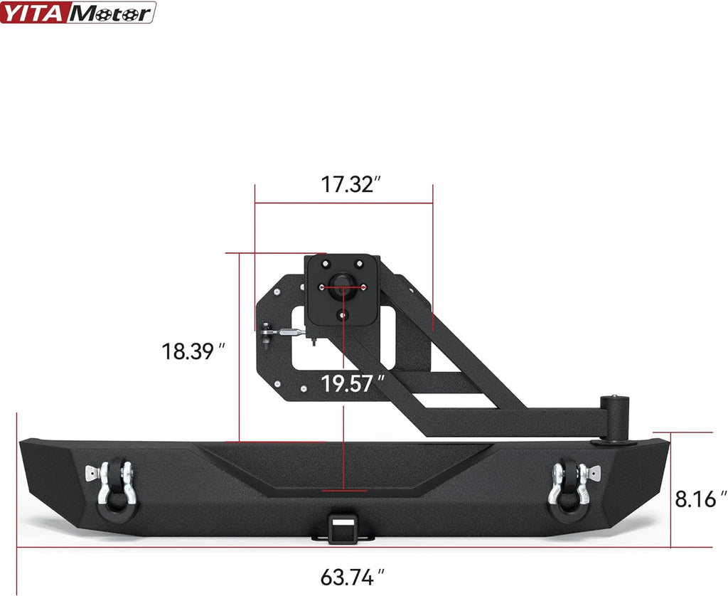 YITAMOTOR® Parachoques trasero con soporte para neumáticos compatible con Jeep Wrangler JL y JLU ilimitado 2018-2024 (2/4 puertas), parachoques trasero de ancho completo con receptor de enganche de 2" y anillos en D