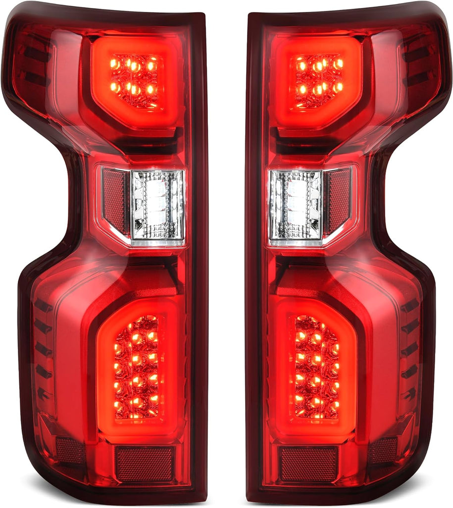 YITAMOTOR® LED Tube Bead Tail Lights Compatible with 19 20 21 22 23 Chevy Silverado 1500/20 21 22 23 Silverado 2500HD 3500HD Tail Lamp Red Lens Taillights Replacement - Driver and Passenger Side