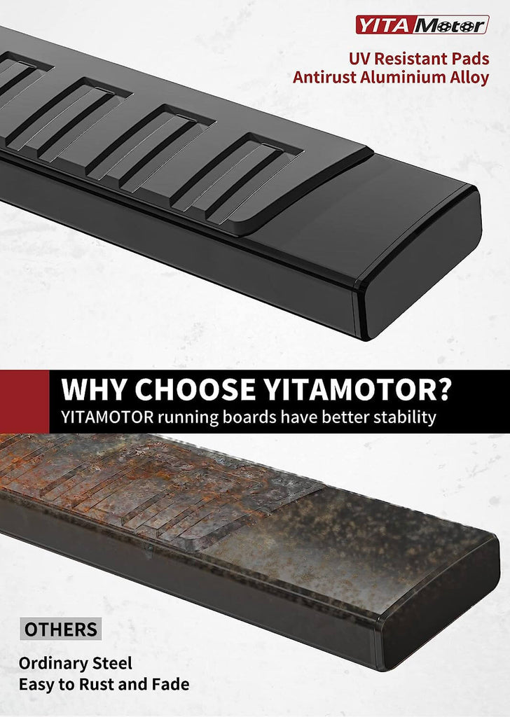 YITAMOTOR® 6" Running Boards for 07-18 Chevy Silverado/GMC Sierra 1500, 07-19 2500HD/3500HD Crew Cab Black Side Steps