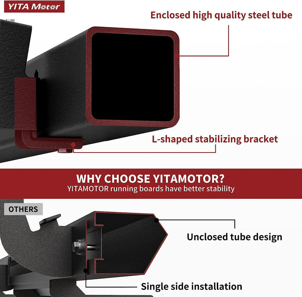 YITAMOTOR® Running Boards Compatible with 2007-2021 Toyota Tundra Double Cab, Off-Road Drop Side Steps, Black Powder Coated Nerf Bars