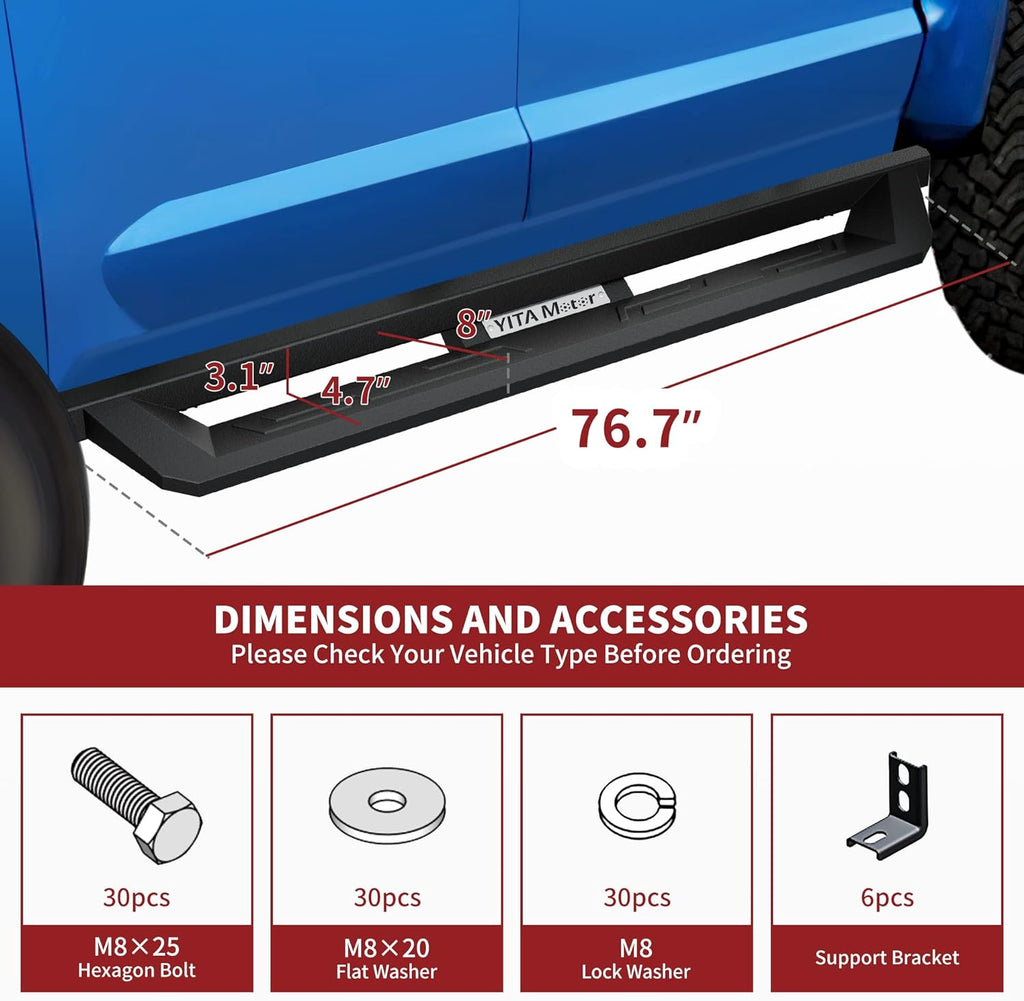 YITAMOTOR® estribos compatibles con Toyota Tundra doble cabina 2007-2021, escalones laterales abatibles todoterreno, barras Nerf con recubrimiento en polvo negro