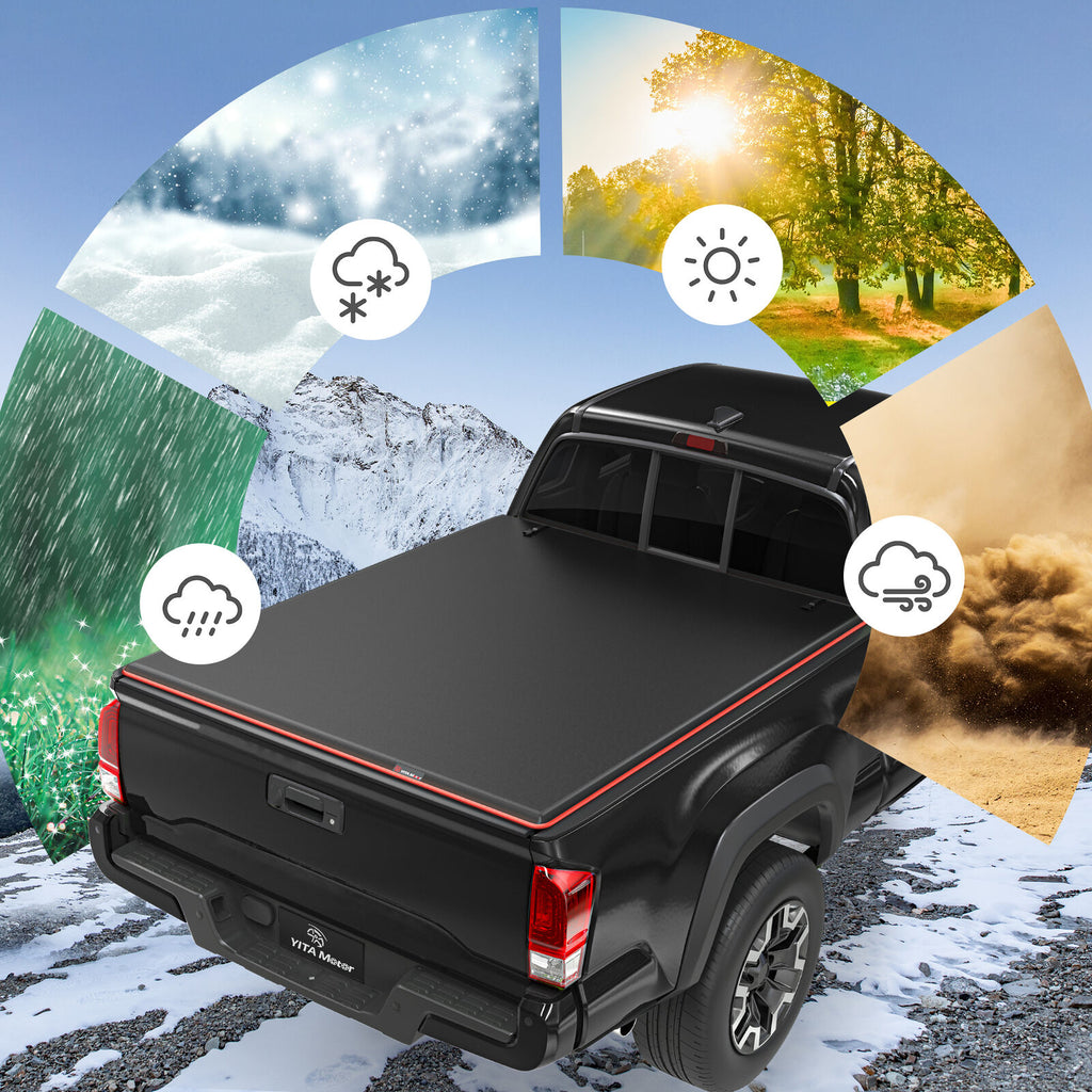 YITAMOTOR® 5.7FT Bed Tonneau Cover For 2003-2023 Dodge Ram 1500 2500 3500 Soft 3-Fold w/ Lamp