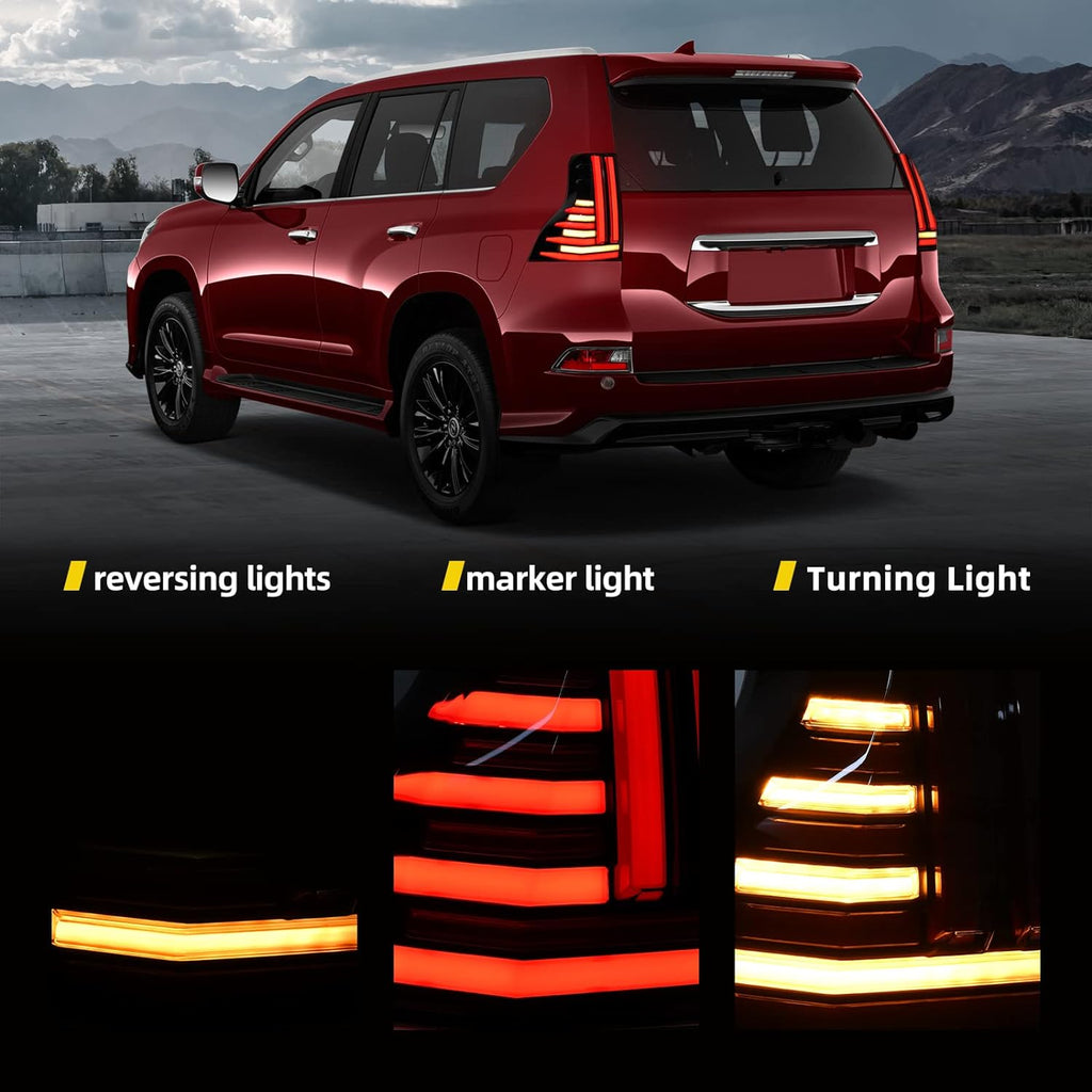 YITAMOTOR® Tail Lights Set Compatible for 2010-2020 Lexus GX460, 10-20 Lexus GX460 w/Harness LED Tube Black Rear Brake Lamps Tail Lamps Replaces