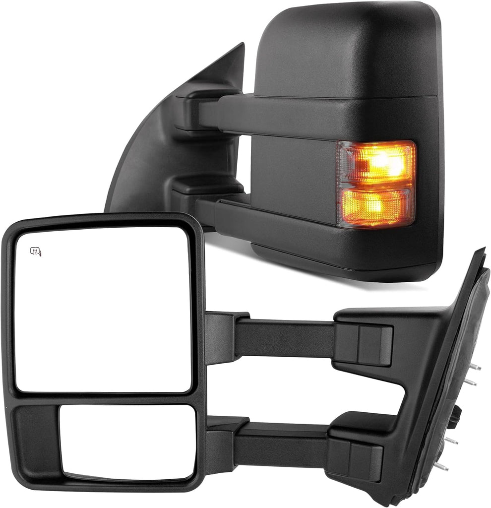 YITAMOTOR® Towing Mirrors Compatible with 1999-2007 Ford F250 F350 F450 F550 Super Duty, 2001-2005 Excursion Extendable Power Heated with Smoke Signal Light Side Mirrors Pair