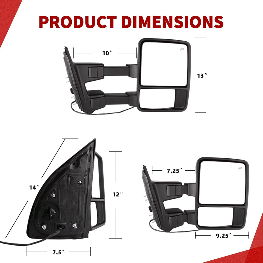 YITAMOTOR® Towing Mirrors Compatible with 1999-2007 Ford F250 F350 F450 F550 Super Duty, 2001-2005 Excursion Extendable Power Heated with Smoke Signal Light Side Mirrors Pair