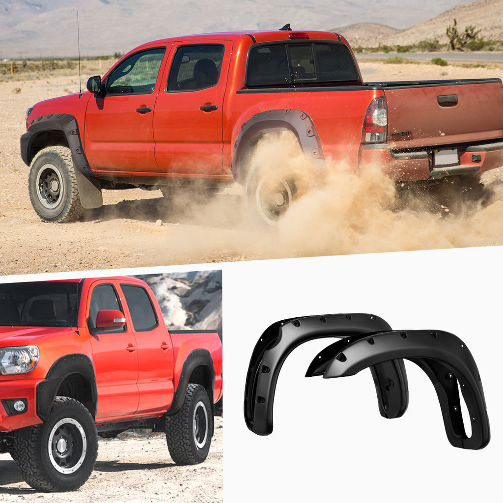 YITAMOTOR® Fender Flares Kit Compatible for 2007-2013 Toyota Tundra, UV Protected Dura-Flex Material Smooth Black Finish Front Rear Wheels Pocket Rivet Style