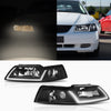 YITAMOTOR® Conjunto de faros delanteros LED DRL compatible con par de repuesto de faros delanteros Ford Mustang 1999-2004 con luz diurna, carcasa negra, reflector transparente