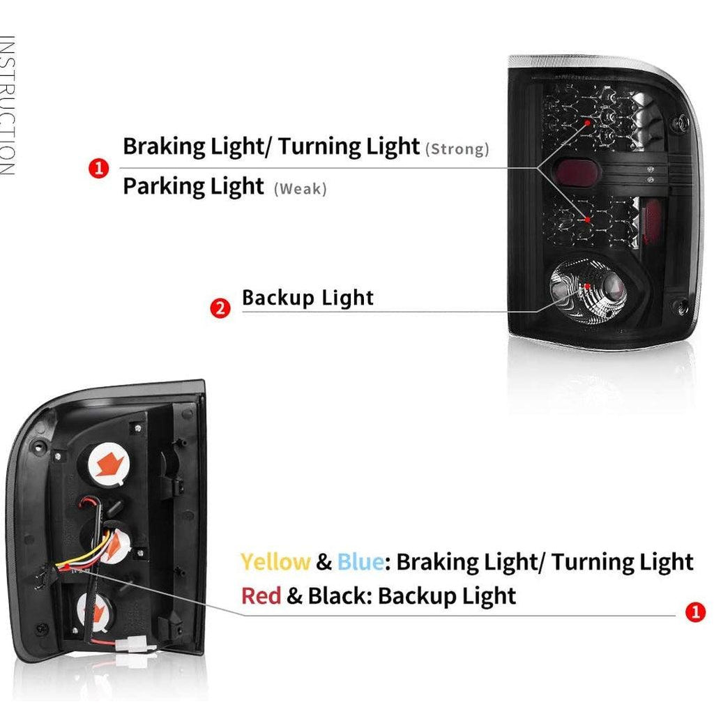 YITAMOTOR® 2001-2005 Ford Ranger Smoke Housing Headlights + Smoke Lens Taillights Combo - YITAMotor