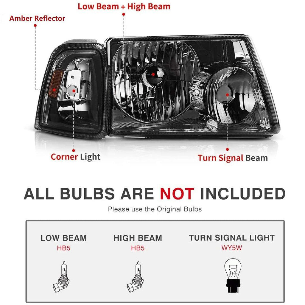 YITAMOTOR® 2001-2005 Ford Ranger Smoke Housing Headlights + Smoke Lens Taillights Combo - YITAMotor