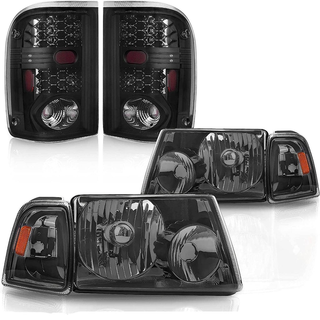 YITAMOTOR® 2001-2005 Ford Ranger Smoke Housing Headlights + Smoke Lens Taillights Combo - YITAMotor