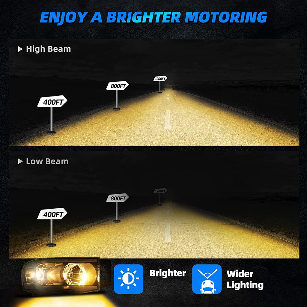 YITAMOTOR® Switchback 02-05 Dodge Ram 1500 LED Tube Headlights Assembly Clear Reflector