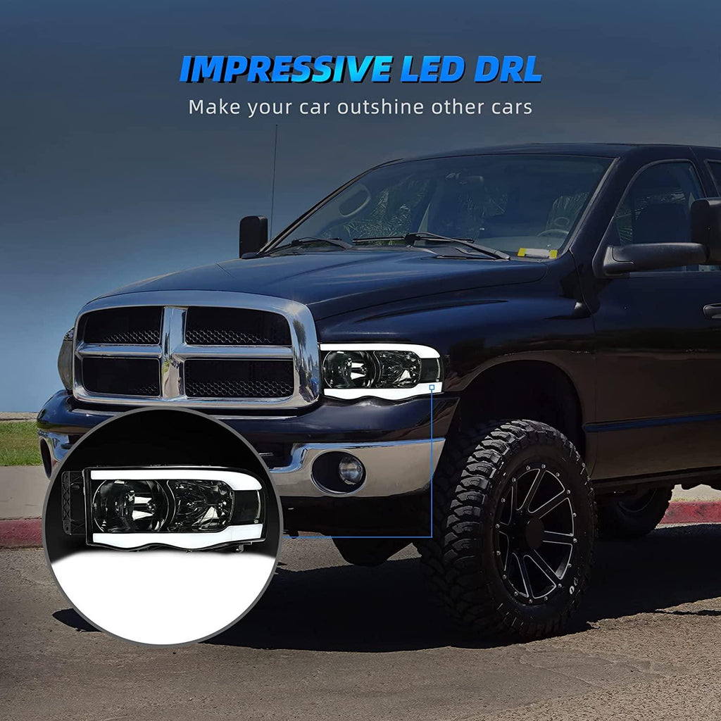 YITAMOTOR® LED DRL 02-05 Dodge Ram 1500 Switchback Headlights Assembly Smoke Lens