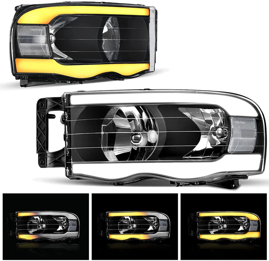 YITAMOTOR® LED DRL 02-05 Dodge Ram 1500 Switchback Headlights Assembly Smoke Lens