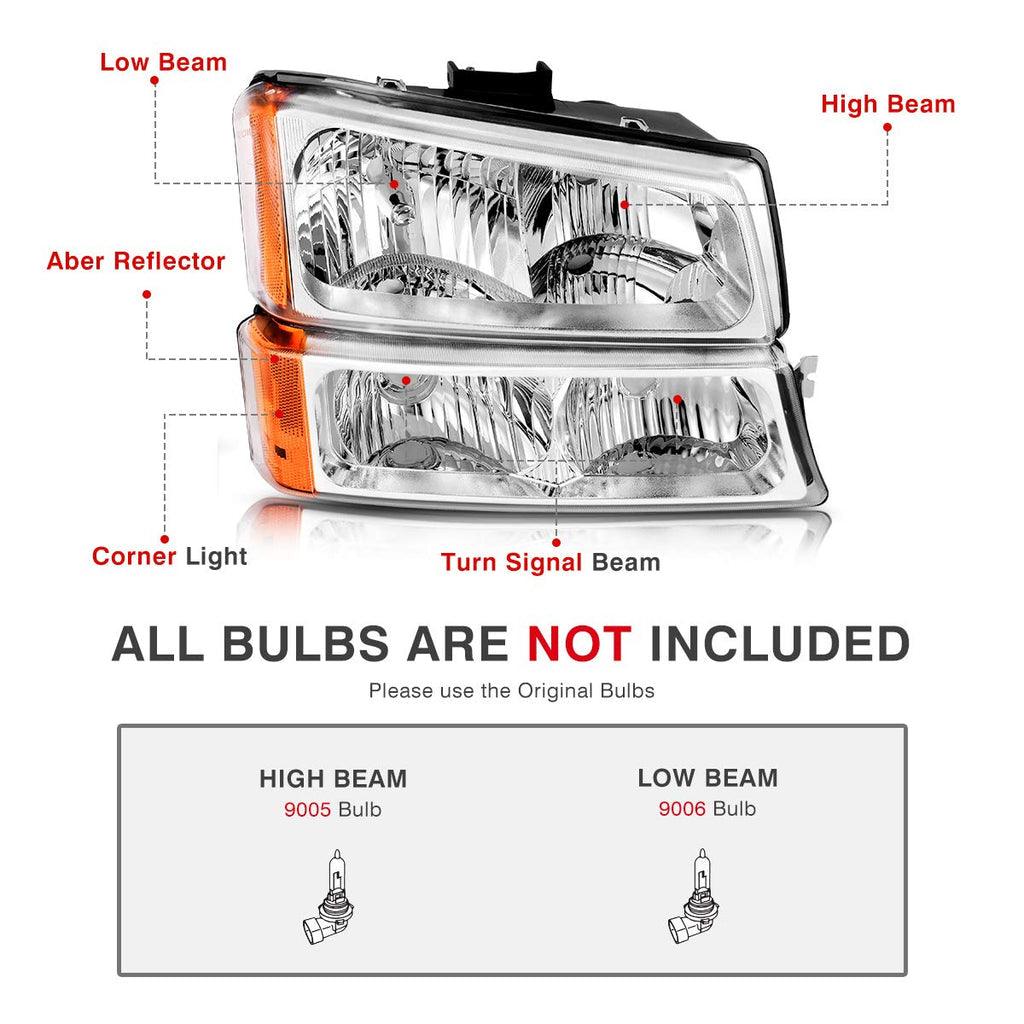 YITAMOTOR® 2003-2006 Chevy Silverado Chrome Replacement Headlights + Taillights Combo - YITAMotor