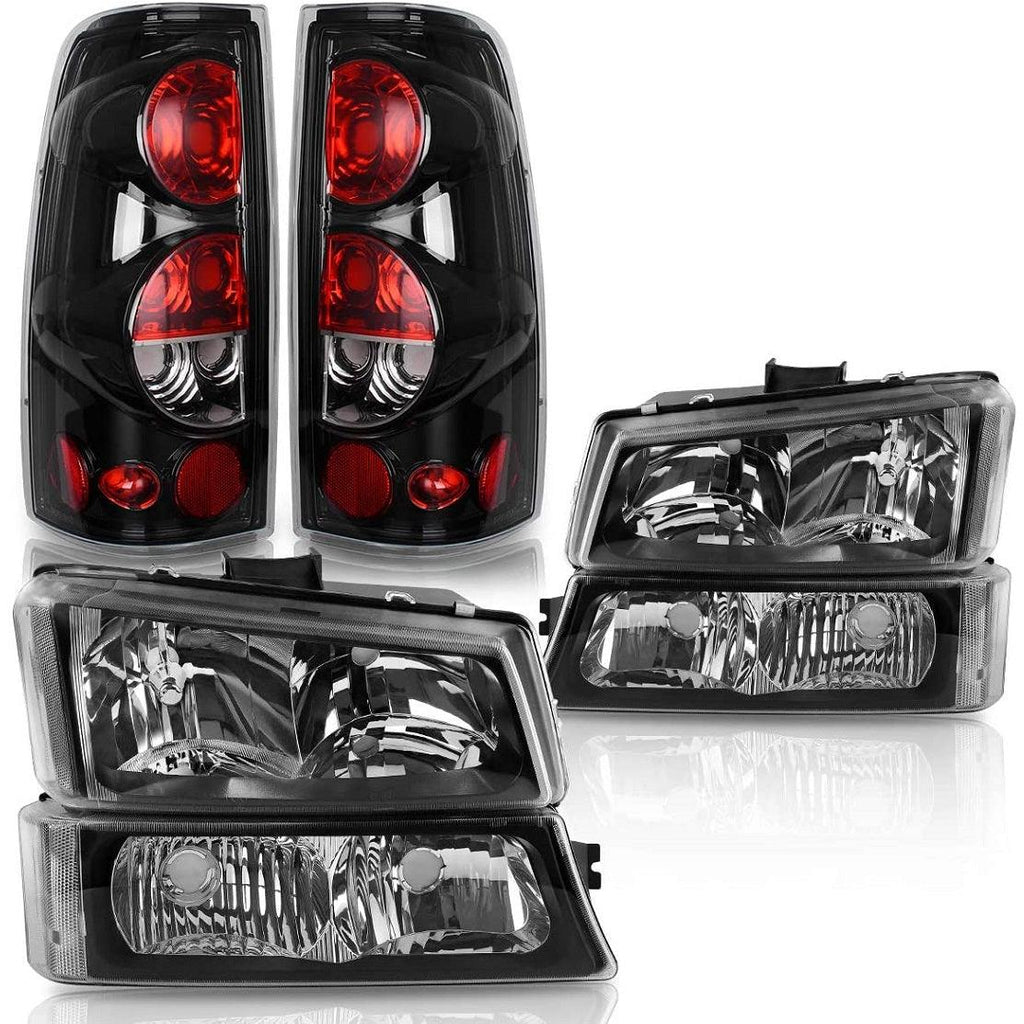 YITAMOTOR® 2003-2006 Chevy Silverado Headlights Tail Lights Black Headlamp Set - YITAMotor