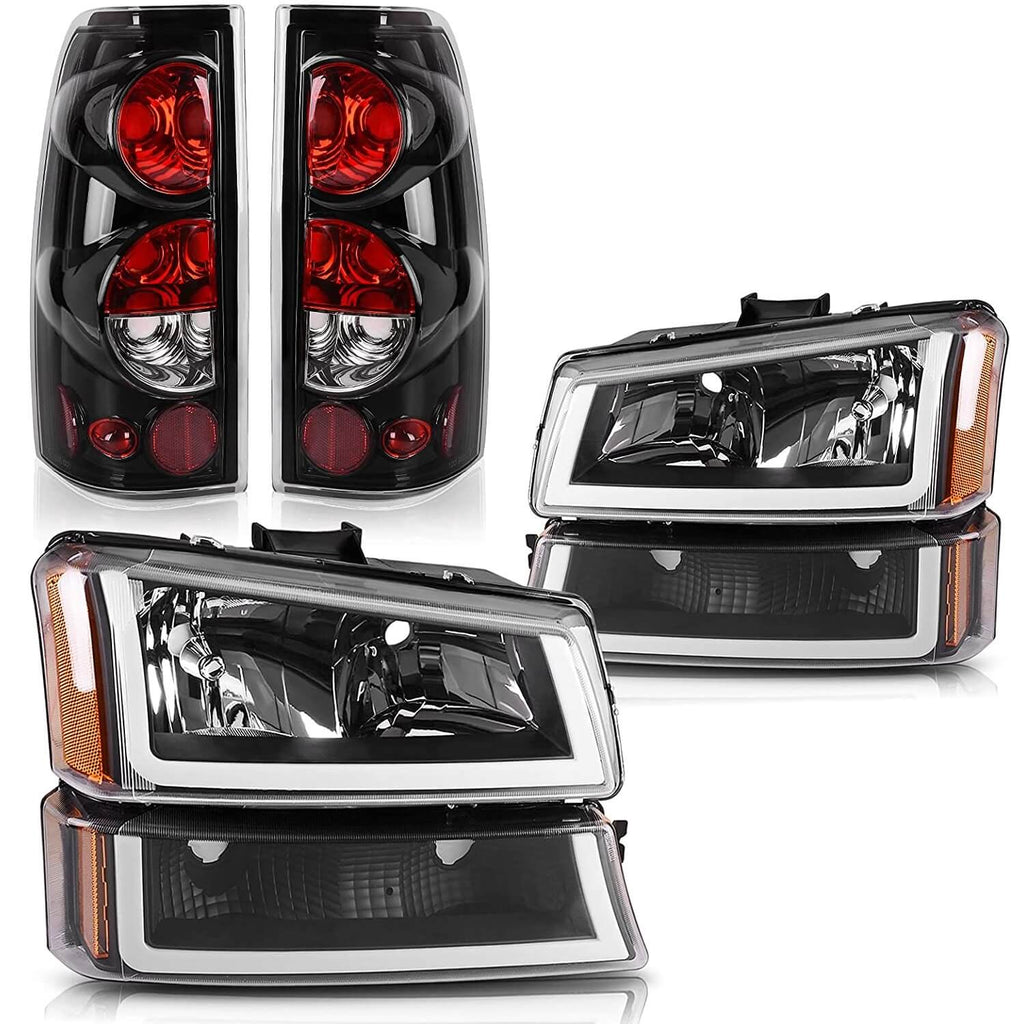 2003-2006 Chevrolet Silverado LED DRL Headlights + Clear Lens Taillights