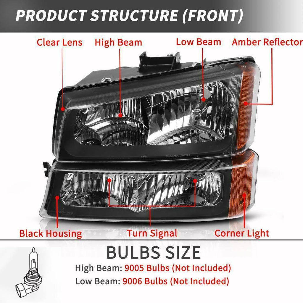 YITAMOTOR® 2003-2006 Chevy Silverado 1500 2500 Black Headlights + Smoke Tail Lights Set - YITAMotor