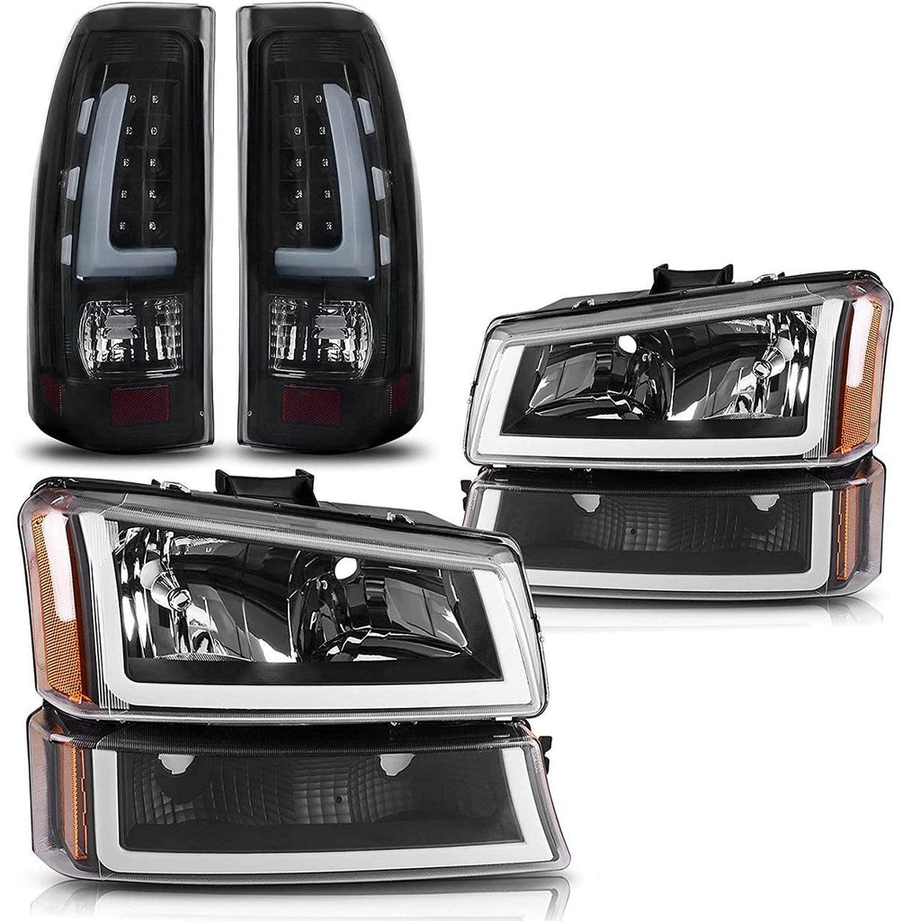YITAMOTOR® LED 2003-2006 Chevy Silverado Faros delanteros Luces traseras Carcasa negra Faros delanteros + Luces traseras LED