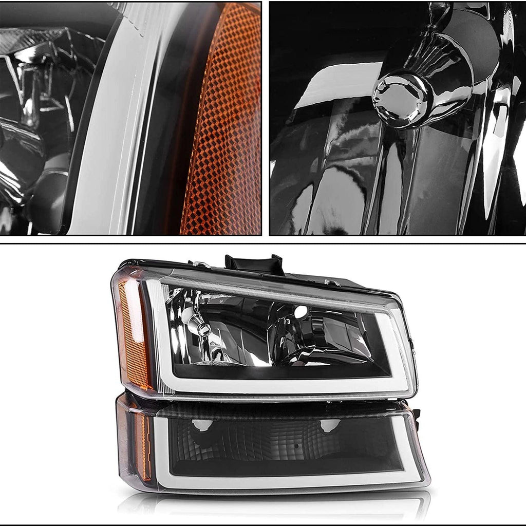 YITAMOTOR® LED 2003-2006 Chevy Silverado Headlights Taillights Black Housing Headlamps + LED Taillights