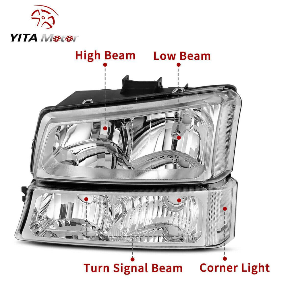 YITAMOTOR® 2003-2006 Chevy Silverado 1500 2500 3500 Chrome Headlights + SMOKE Tail Light Set - YITAMotor