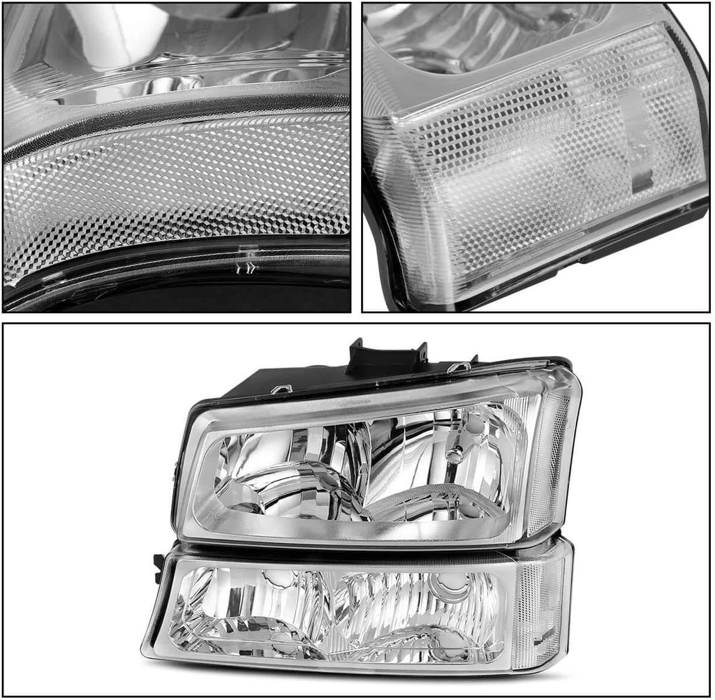 YITAMOTOR® 2003-2006 Chevy Silverado 1500 2500 3500 Chrome Headlights + SMOKE Tail Light Set - YITAMotor