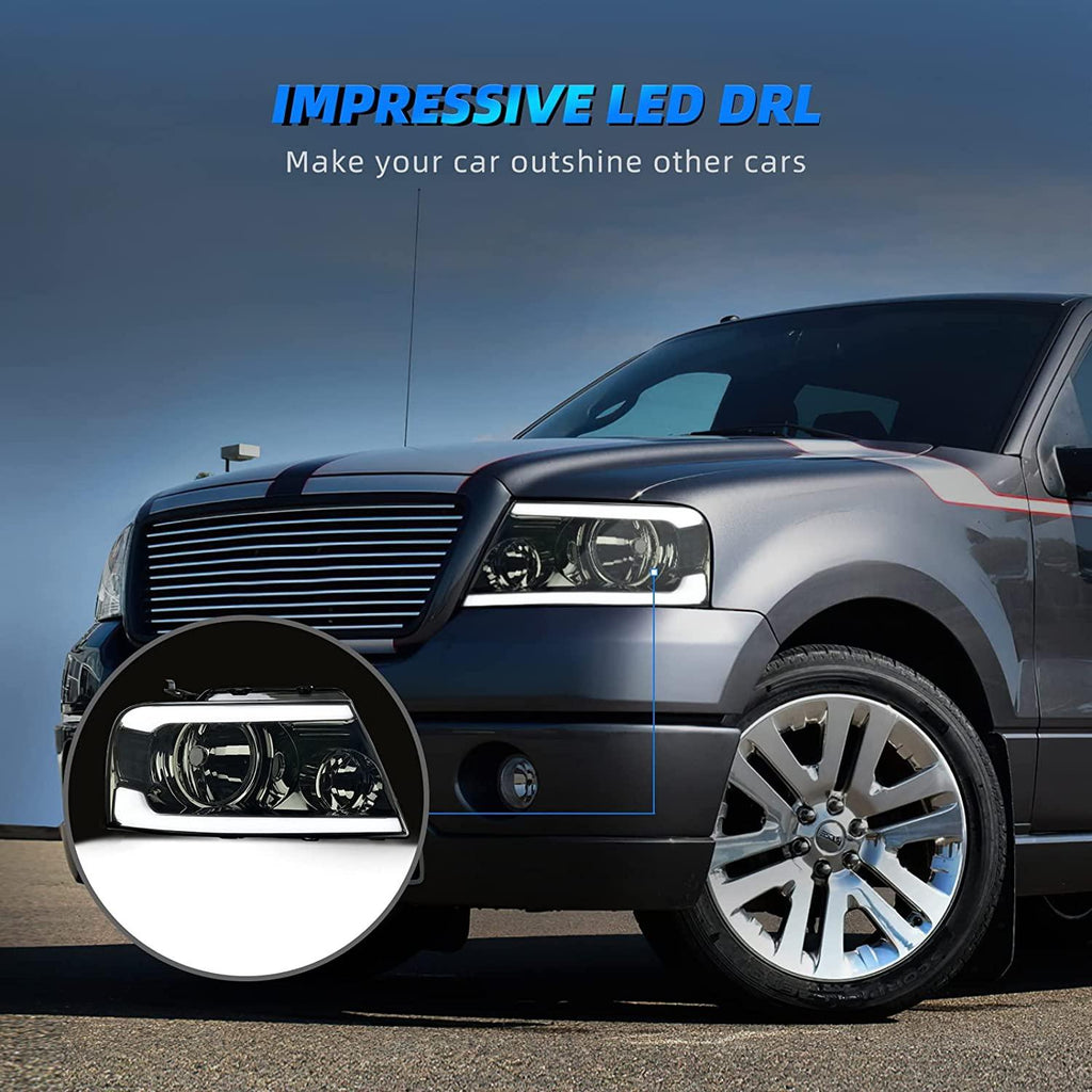 YITAMOTOR® Switchback 04-08 Ford F150 F-150 DRL LED Tube Headlights Assembly Smoke Lens