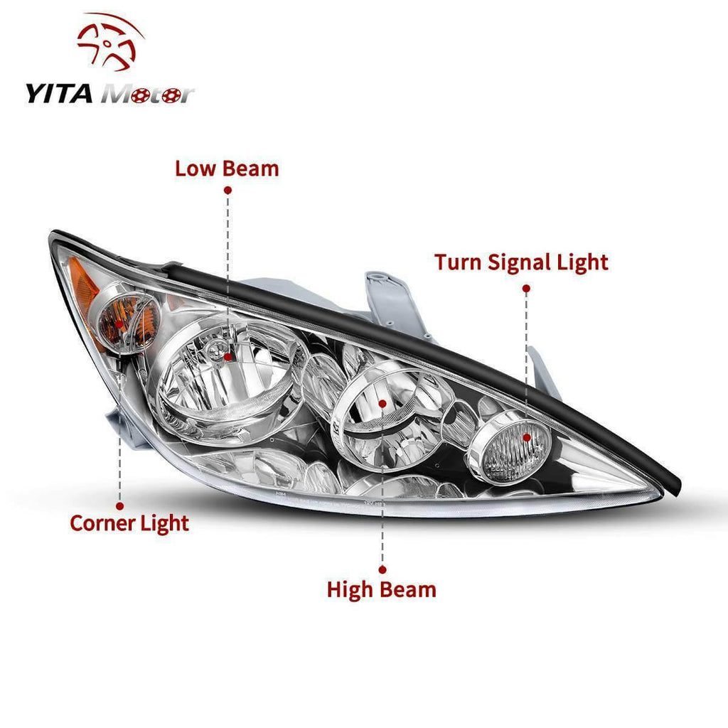 YITAMOTOR® 2005-2006 Toyota Camry LE SE XLE Chrome Headlights Assembly with Amber Reflector(Driver and Passenger Side) - YITAMotor