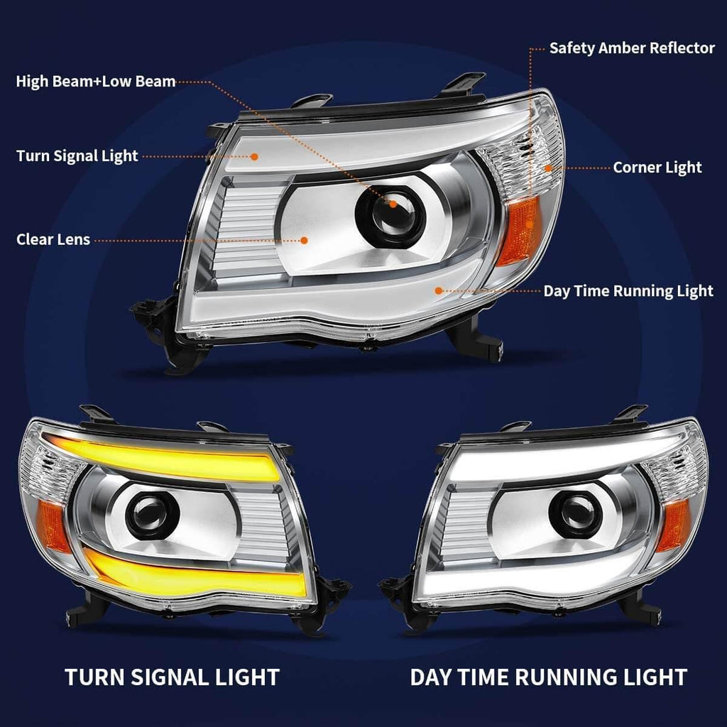 YITAMOTOR® Projector Headlights 2005-2011 Toyota Tacoma Assembly Switchback LED Turn Signal Headlamp