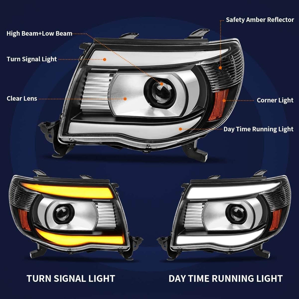 YITAMOTOR® 2005-2011 Toyota Tacoma Sequential LED Headlights Assembly Parking Turn Signal Projector Headlamps - YITAMotor
