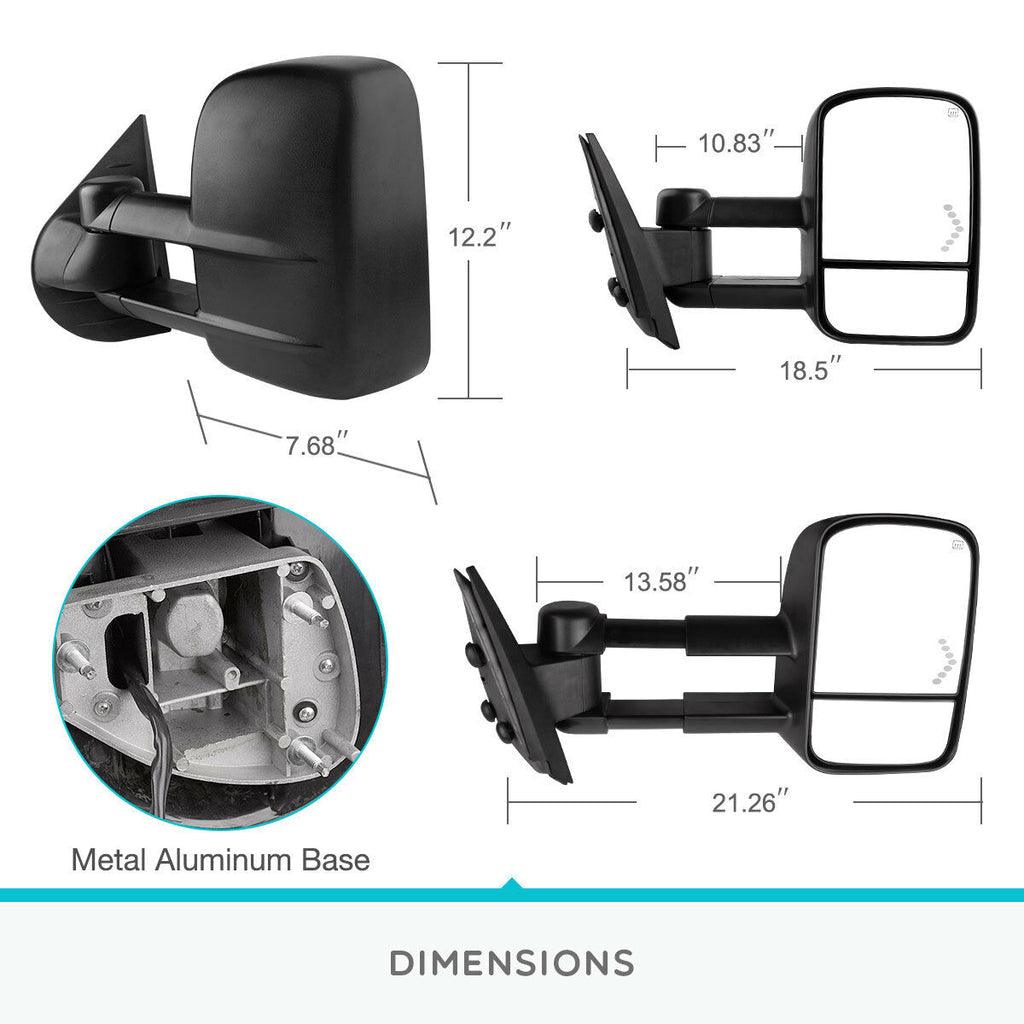 Towing Mirrors for 07-13 Chevy Silverado Product Dimension