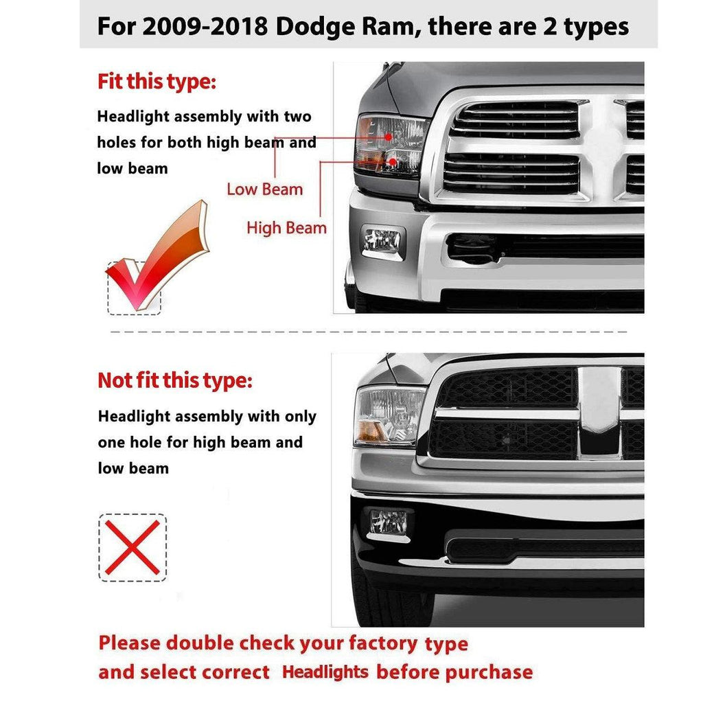 YITAMOTOR® 2009-2018 Dodge Ram Headlights Assembly Black Quad Headlamps - YITAMotor