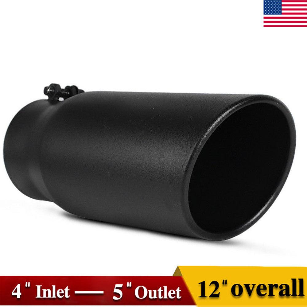 4 Inch Inlet Black Exhaust Tip, 4'' x 5'' x 12'' Universal Black Coated Finish Stainless Steel Diesel Exhaust Tailpipe Tip,Bolt/Clamp On Design - YITAMotor