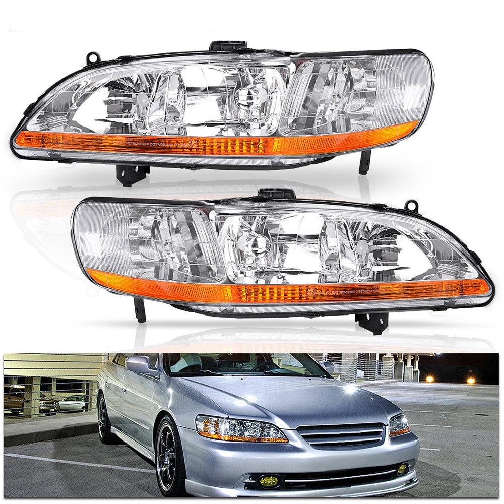 For 1998-2002 Honda Accord Headlights Assembly with Chrome Housing Amber Reflector - YITAMotor