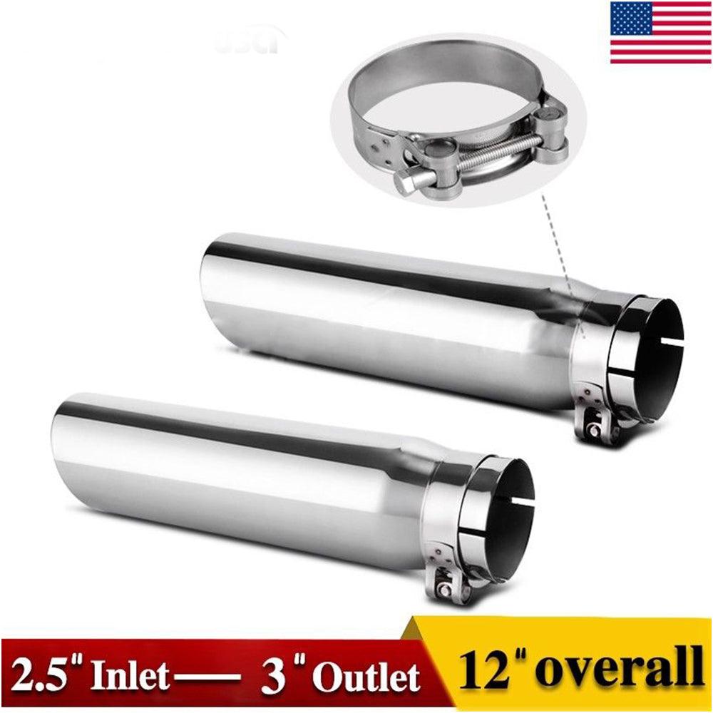 YITAMOTOR® 2pcs 2.5 Inch Inlet Chrome Exhaust Tip Universal Stainless Steel Exhaust Tailpipe Tip, Bolt/Clamp On Design - YITAMotor